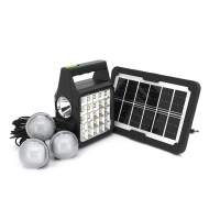 Переносний ліхтар GD-105+ Solar, 1+1 режим, вбудований аккум-Powerbank 10000mAh, 2USB, 3 лампочки 3W, USB вихід, Black, Box