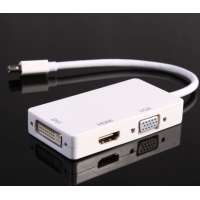 Конвертер mini Display Port (папа) на HDMI/VGA/DVI(мама) 30cm, White, 4K/2K, Пакет Код: 354332-09