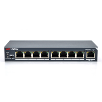 Коммутатор Hikvision DS-3E0309-E 8 портов 100Мбит + 1 порт Ethernet (UP-Link) 1000Мбит, блок пит 12V 1A в комплекте, корпус металл, BOX, (178*80*29)