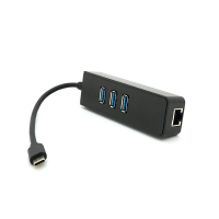 Type-C-хаб, 3хUSB 3.0 + 1 Gigabit Lan, Black, Box