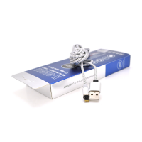 Магнитный кабель PiPo USB 2.0/Lighting, 2m, 2А, тканевая оплетка, бронированный, съемник, Silver, BOX