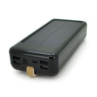 Power bank KKD-6W 60000 mAh (ККД 60%) Solar, flashlight, Input: 5V/2.1A(MicroUSB, TypeC, Lightning), Output: 5V /2.1A(4xUSB), plastic, Black, BOX Код: 367082-09
