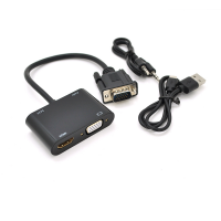 Конвертер VEGGIEG V2-H VGA (тато) на VGA (мама) + HDMI (мама), 25cm, Black, Пакет Код: 354123-09
