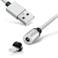 Магнитный кабель Ninja USB 2.0/Lighting, 1m, 2А, индикатор заряда, тканевая оплетка, бронированный, съемник, Silver, Blister-Box