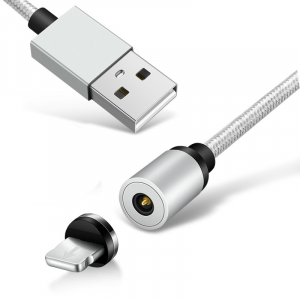 Магнітний кабель Ninja USB 2.0 / Lighting, 1m, 2А, індикатор заряду, тканинна оплетка, броньований, знімач, Silver, Blister-Box Код: 417083-09
