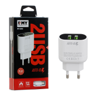 Набір 2 в 1 СЗУ With Micro-Usb Cable 110-240V MY-A202, 2 x USB, 5V/12W, Output: 5V/2.4A, White, Blister-box, Q25 Код: 412583-09