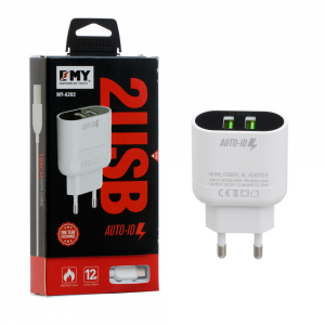 Набор 2 в 1 СЗУ With Micro-Usb Cable 110-240V MY-A202, 2 x USB, 5V/12W, Output: 5V/2.4A, White, Blister- box, Q25