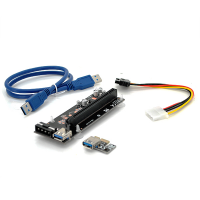 Riser PCI-EX, x1=>x16, 4-pin MOLEX, SATA=>4Pin, USB 3.0 AM-AM 0,6 м (синій), конденсатори PS 100 16V, Пакет