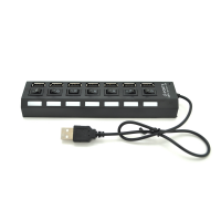 Хаб USB 2.0 7 портів з перемикачами на кожен порт, Black, 480Mbts High Speed, живлення від USB, Blister Q100 Код: 380334-09