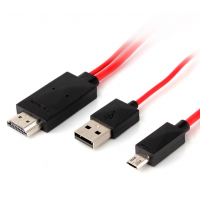 Конвертер MHL microUSB (тато) + USB (тато) => HDMI (тато) 2.0м, Black, 1080p, BOX Код: 353644-09