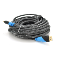 Кабель Merlion HDMI-HDMI 10m, v1.4, OD-7.4mm, 2 фильтра, оплетка, круглый Silver, коннектор Black/Blue, (Пакет) Q50