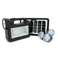 Переносний ліхтар GD-101+ Solar, 1+1 режим, вбудований акум, 3 лампочки 3W, USB вихід, Black, Box Код: 418614-09