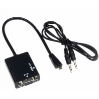 Конвертер micro HDMI (папа) на VGA(мама) 30cm, Black, 4K/2K, Пакет + Audio