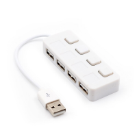 Хаб USB 2.0 4 порта, White, 480Mbts питание от USB, с кнопкой LED/Blue на каждый порт, Blister Q100