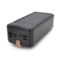 Power bank KKD-10W 100000 mAh (КПД 60%) Solar, flashlight, Input: 5V/2.1A(MicroUSB, TypeC, Lightning), Output: 5V /2.1A(4xUSB), plastic, Black, BOX