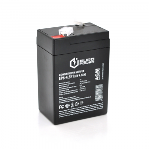 Акумуляторна батарея EUROPOWER AGM EP6-4.5F1 6 V 4.5 Ah ( 70 x 47 x 100 (105) ) Black Q20