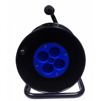 Катушка для удлинителя до 50м без кабеля на 4 гнезда без заземляющего контакта, контактная группа - латунь (Синяя)