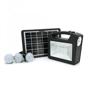 Переносний ліхтар GD-103+ Solar, 1+1 режим, 1+15Led, вбудований аккум-Powerbank 10000mAh, 2USB, 3 лампочки 3W, USB вихід, Black, Box Код: 418615-09