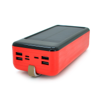Power bank KKD-8W 80000 mAh Solar, flashlight, Input: 5V/2.1A(microUSB, TypeC, Lightning), Output: 5V /2.1A(4xUSB), plastic, Red, BOX