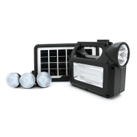 Переносний ліхтар GD-8017+ Solar, 1+1 режим, вбудований акум, 3 лампочки 3W, USB вихід, Black, Box