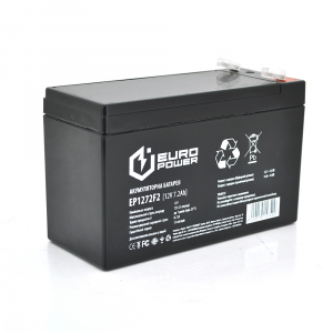 Акумуляторна батарея EUROPOWER AGM EP12-7.2F2 12 V 7,2 Ah ( 150 x 65 x 95 (100) ) Black Q10