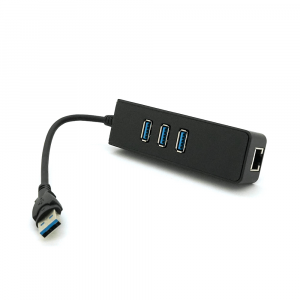 Хаб USB 3.0, 3 порта USB 3.0 + 1 порт Ethernet, Black, BOX