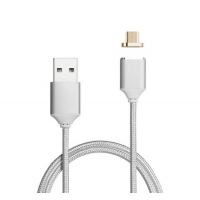 Магнитный кабель USB 2.0/Micro, 1m, 2А, индикатор заряда, тканевая оплетка, съемник, Silver, Blister ( под наконечник 8751 )