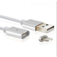 Магнитный кабель USB 2.0/Lighting, 1m, 2А, индикатор заряда, тканевая оплетка, съемник, Silver, Blister ( под наконечник 1938 )