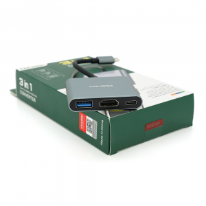Конвертор iKAKU KSC-750 SHIXIN 3 in 1 (Type-C(тато) to HDM(мама)+USB 3.0(мама)+PD(мама) 10cm, Silver, Box Код: 412286-09