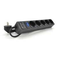 Сетевой удлинитель MERLION B518U, 220В 10А, 5 розеток + 2 порта USB 2.1A, 1,8 м, сечение 3х0,75мм, черный Q50