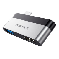 Переходник BOROFONE DH2 Type-C(Male) - USB3.0+2*HDMI, Black, Box