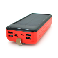 Power bank KKD-6W 60000 mAh Solar, flashlight, Input: 5V/2.1A(MicroUSB, TypeC, Lightning), Output: 5V /2.1A(4xUSB), plastic, Red, BOX