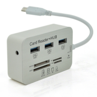 Хаб Type-C алюминиевый, 3 порта USB 3.0+ Card Reader, 20 см, White, Пакет Код: 354997-09