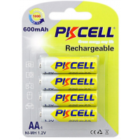 Аккумулятор PKCELL 1.2V AA 600mAh NiMH Rechargeable Battery, 4 штуки в блистере цена за блистер, Q12 Код: 329037-09