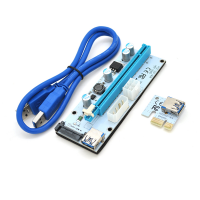 Riser PCI-EX, x1=>x16, 4-pin/6-pin/Sata, USB 3.0 AM-AM 0,6 м (синий), конденсаторы 270, White, Пакет