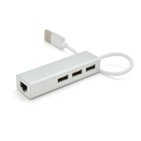 Контроллер USB 2.0 to Ethernet VEGGIEG U2-3U-S - Сетевой адаптер 10/100Mbps с проводом, RTL-8152B+FE2.2S + 3 порта USB2.0, White, Metal, Blister-Box