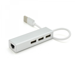 Контролер USB 2.0 до Ethernet VEGGIEG U2-3U-S - Сетевой адаптер 10 / 100Mbps з проводом RTL-8152B + FE2.2S + 3 порта USB2.0, White, Metal, Blister-Box Код: 404067-09