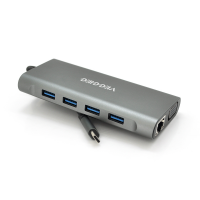 Хаб-конвертор VEGGIEG TC11-S Type-C (папа) на Type-C(мама) + USB3.0*3(мама) + HDMI(мама) + jack3.5(мама) + SD/TF + RJ45, 10 см, Silver, Box