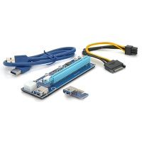 Riser PCI-EX, x1=>x16, 6-pin, SATA=>6Pin, USB 3.0 AM-AM 0,6 м (синій), конденсатори CS 220 16V, Пакет