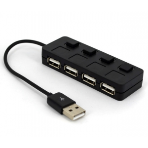 Хаб USB 2.0 4 порти, Black, 480Mbts живлення від USB, з кнопкою LED/Blue на кожен порт, Blister Q100