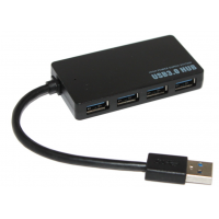 Хаб USB 3.0, 4 порта, плоский, черный, поддержка до 2TB, кабель 0,14м, Блистер