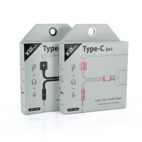 Переходник 2 в 1 KY-174 Type-C(M) =>Type-C(F) + Jack 3.5mm(F), 5см, White/Pink, Box