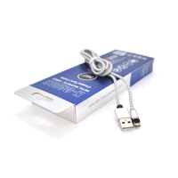 Магнитный кабель PiPo USB 2.0/Lighting, 1m, 2А, тканевая оплетка, бронированный, съемник, Silver, BOX