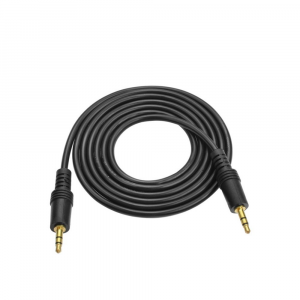 Кабель AUX Audio DC3.5 папа-папа 1.5м, GOLD Stereo Jack, (круглый) Black cable, Пакет Q500