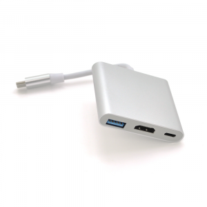 Конвертер Type-C (папа) на HDMI(мама)+USB 3.0(мама)+Type-C(мама) 10cm, Silver, 4K/2K, Пакет
