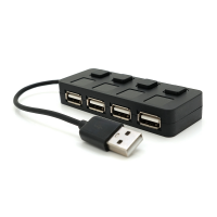 Хаб USB 2.0 4 порта, Black, 480Mbts питание от USB, с кнопкой LED/Blue на каждый порт, Blister Q100