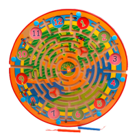 Іграшка-лабіринт "Годинник" на дерев'яній дошці з магнітними кульками і магнітними паличками, 40х40х2,0cm Код: 334739-09