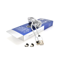 Магнитный кабель PiPo USB 2.0/Micro/Lighting/Type-C, 2m, 2А, тканевая оплетка, бронированный, съемник, Silver, BOX