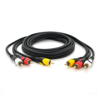 Кабель Audio-Video 3хRCA (тато) => 3хRCA (тато), GOLD connector, CU, круглий, чорний, 5,0 м, (Пакет) Преміум