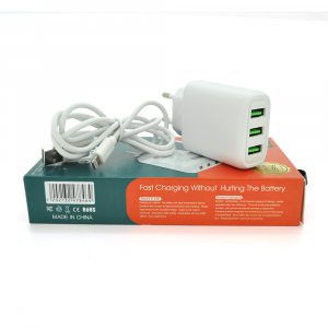 Набор 2 в 1 СЗУ With iPhone Cable 110-240V CX-10, 3xUSB, 2.0A, White, Blister-box
